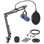 TECURS USB Microphone RGB - Condenser Microphones for PC, Gaming Mic Kit with Adjustment Boom Stand,Pop Filter,Quick Mute,Gain Control for Streaming Discord Podcasts,Recording,PS4/5, Blue