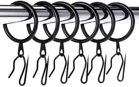 Hotop 30 Pieces Metal Drapery Curtain Rings Curtain Hanging Rings and 30 Pieces Metal Curtain Drapery Pin Hooks for Window Door Shower Curtain (Black,32 mm)