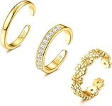 Adramata 3PCS 14K Gold Filled Toe Rings for Women Adjustable Gold Toe Ring Set Open Band Simple CZ Daisy Flower Toe Rings Hawaiian Summer Beach Foot Jewelry for Women