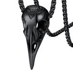 FaithHeart Viking Raven Necklace for Men, Gothic Bird Skull Pendant Necklaces Black, Viking Crow Amulet Jewellery Stainless Steel