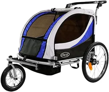 ClevrPlus Deluxe 3-in-1 Double 2 Seat Bicycle Bike Trailer Jogger Stroller for Kids Children | Foldable w/Pivot Front Wheel, Blue