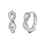 Infinity Small Hoop Earrings 925 Sterling Silver Dainty Cubic Zirconia Crystal Endless Love Sleeper Tiny Huggie Hoops Cartilage Tragus Earring Cute Jewelry Gifts for Women Girls