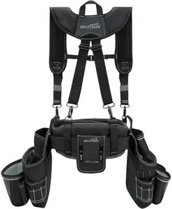 MELOTOUGH Carpenters Tool Belt with Suspenders Professional Tool Belt Combo Organizer With Tool Pouch Suspenders with 27 Pockets and Loops fits 33"-50"Waist for Electrican/Contractor/Technican/(Black)