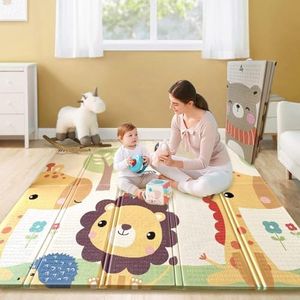 Infant Shining Baby Playmat Children Reversible Crawling XPE Foam Mat Large Size (200×180×1cm, Happy Animal)