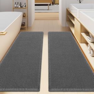 Smiry Waffle Bathroom Rugs Sets 2 Piece (59x24+59x24, Dark Grey)