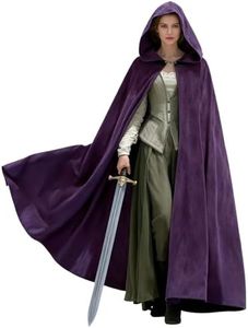 UQJE Medieval Cloak with Hood Halloween Renaissance Hooded Cape for Men and Women-Purple