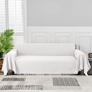 MEETSKY White Couch Cover Washable Sofa Cover Couch Cushion Cover Sectional Sofa Cover Geometric Jacquard Sofa Slipcovers for Living Room Furniture Protector(X-Large: 71" x 118", White)