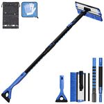 JOYTUTUS 47.7″ Extendable Snow Brush and Ice Scraper, 270° Pivoting Snow Scraper Brush for Car Windshield, Telescoping Ice Scraper, Foam Grip, Heavy Duty Snow Remover for Cars, Trucks, SUV (Blue)