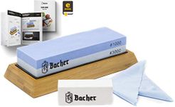 BACHER Premium Sharpening Stone. 2 Side Grit 1000/3000 Whetstone - Knife Sharpener Waterstone with Non-Slip Bamboo Base, Flattening Stone and Detailed eBook Guide