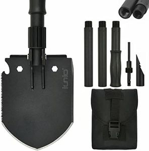 iunio 35in Folding Shovel, Camping Shovel, Survival Shovel, Heavy Duty Carbon Steel Military Style Entrenching Tool, Collapsible Spade, for Camping, Off Road, Car Emergency (Premium E-tool)