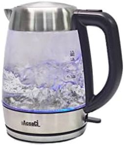 AddAcsaCi Premium Glass Kettle - 1 Litre & 1.7 Litre Kettle Fast Boil Kettle 3000W – Illuminating Glass Kettle with LED Lighting Blue – Stainless Steel 1.7 Litres