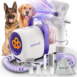 oneisall Dog Vacuum Brush for Shedding Grooming/Low Noise Pet Grooming Vacuum for Thick and Undercoat, 1.5L Dust Cup Dog Grooming Vaccum for Shedding Pet Hair, Home Cleaning