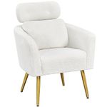 Yaheetech Tub Chair, Cozy Living Room Chair with Adjustable Headrest, Boucle Armchair with Lumbar Pillow and Golden Legs, Modern Accent Chair for Bedroom Lounge Waiting Room Office, White