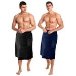 Tudomro 2 Pieces Men's Body Wrap Towel Adjustable Sauna Towels Spa Wrap with Pocket After Shower Wrap Terry Bath Towels Bath Wrap for Men Shower Bath Gym (Black, Navy Blue,Large)