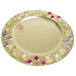 WS Wrap Shap Metal Decorative Platter with Gemstones for Dry-fruit gifting, Round Traditional Serving Tray, Multipurpose/Mukhwas Serving Tray 12 inch