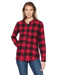 Amazon Essentials Women's Classic-Fit Long-Sleeve Lightweight Plaid Flannel Shirt, Red Buffalo Check, L