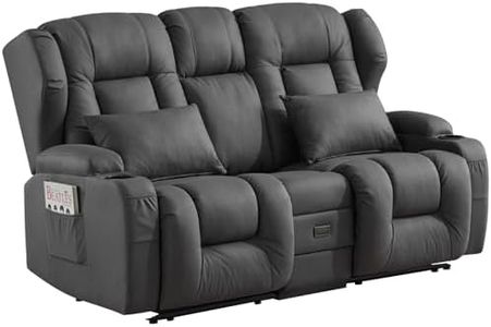SAMERY RV Loveseat Recliner Sofa, Manual Reclining Loveseat with Console, 2 Seat Recliner Sofa Chair for Living Room RV Theater Love Seat with Cup Holders/Pockets/Pillows