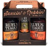 Rufus Teague BBQ Sauce & Rub 3-Piece Gift Set, Saucin' & Rubbin' Tote with Honey Sweet, Touch O' Heat, and Meat Rub, Great Grilling Kit for BBQ Lovers