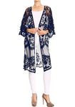 Anna-Kaci Womens Long Embroidered Lace Kimono Cardigan with Half Sleeves, Navy, OneSize