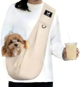 PAWPUBBY Dog Sling Carrier for Small Dogs up to 15 lbs - Hands Free Puppy Sling (Size M) - Ergonomic Padded Strap & Safety Hook Based on Owner's Bust, Apricot