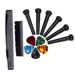 Imaginea Guitar Saddle Set with 5 Picks Replacement Guitar Bridge Pins Saddle Nut Set Applied to Acoustic Classical Guitar, Folk Guitar, Ukulele, Martin or Taylor Plastic Saddle Set