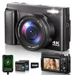 Digital Camera 4K, 48MP 16X Autofocus Digital Zoom Photo Camera, 3 Inch 180° Flip LCD Screen HD Compact Vlog Camera with Charging Station, 2 * 800 mAh Batteries, 32GB Card for Beginners, Children