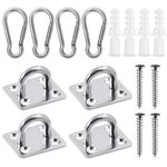 Glarks 8Pcs M6 Stainless Steel Pad Eye Plate Hook and Snap Hook Kit, Square Eye Plate U Hooks Heavy Duty Ceiling Hooks and Carabiner Clips Snap Hook for Ceiling and Mounting Hanging Hardware