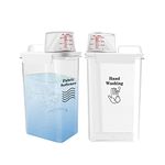 YQWIN 2Pcs Laundry Detergent Liquid Dispenser, Fabric Softener Container, Bleaching Agent Soap Empty Bottles, Laundry Scent Boosters Beads Holder Dispenser Jar with Measuring Cup for Laundry Room Organization(78oz)