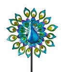 Garden Mile Solar Powered Wind Spinner Extra Large Wind Sculpture LED Solar Light Garden Decoration Multi Colour LED Light Kinetic Wind Spinner - Ground Stake Garden Ornament (Peacock)