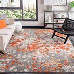 SAFAVIEH Madison Collection 10' x 10' Square Grey/Orange MAD425H Boho Abstract Distressed Non-Shedding Living Room Bedroom Dining Home Office Area Rug