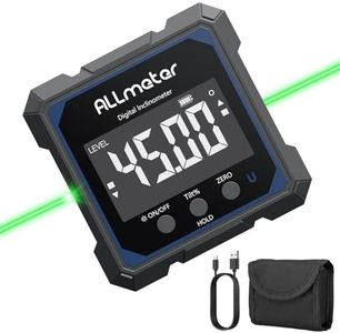 ALLmeter Digital Angle Finder with Green Laser 4 Sided Strong Magnetic Digital Angle Gauge Rechargeable Inclinometer IP54 Level Box with VA Display for Woodworking Table Saw Construction