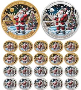 20 Pcs Christmas Challenge Coin, Santa Claus Coin Gold Silver 1.57"