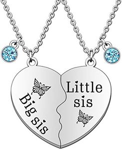 TTOVEN Lot de 2 colliers pour sœur de la part de sœur Cadeau d'amitié pour famille, anniversaire, Noël, remise de diplôme, cadeau de Noël – Big Sis Little Sis