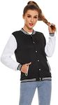 Varsity Jacket Women Men's Baseball School Uniform Button Up Unsex Adult Long Sleeve Coat Fashion Jacket, Black, XX-Large