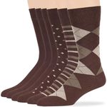7Bigstars Men's Cotton Dress Crew Socks -6 pack-Argyle Stripes Dots-Large-Brown Blue Black Khaki Beige, Brown Assortment (A17), 9-12