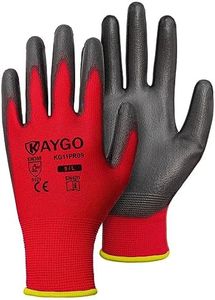 KAYGO Safety Work Gloves PU Coated-60 Pairs, KG11P Seamless Knit Glove with Polyurethane Coated Smooth Grip on Palm & Fingers, for Men and Women, Ideal for General Duty Work,Red,large
