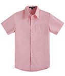 Spring&Gege Boys' Short Sleeve Solid Formal Cotton Twill Dress Shirts Pink 11-12 Years