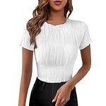 NNGOTD Womens Gym Tops Women's 2024 Summer Collared V Neck Chiffon Blouse Business Tunic Petal Short Sleeve Shirt Dressy Work Tops High Neck Vest Tops for Women UK Blouses (White, M)