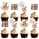 Blumomon 36Pcs Bear Cupcake Toppers Glitter Bear Head Baby Shower Cupcake Picks Kids Boys Girls Birthday Party Cake Decorations Supplies