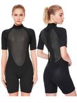 Flexel Wetsuit Shorty Women 3mm Neoprene Surfing Wet Suit Girls Swimsuit Short Sleeves Snorkeling Suits Jumpsuit Springsuit (3mm Black, L)