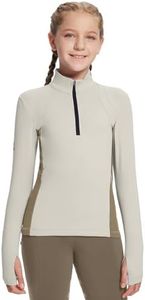 BALEAF Girls Fleece Long Sleeve Shirts, Fall Jacket Half Zip Windbreaker Horse Riding Camping Thermal Coat Youth Oat Pink XL