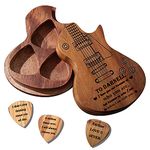 Custom Wooden Guitar Pick Holder with 3 Pcs Guitar Picks,Personalized Guitar Pick Case Box,Engraved Name,Text,Customized Gift for Dad,Husband,Boyfriend,Son,Friends