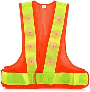 kwmobile LED Light Safety Vest - High Visibility Waistcoat Traffic Outdoor Night Warning Reflector Clothing Reflective