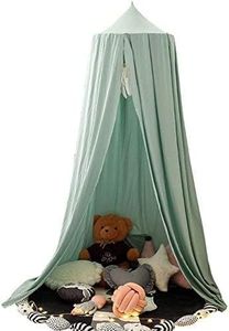 LINONI Dosel para bebé, dosel para cama de gasa, redondo, mosquitera, para cama de bebé, tienda de campaña, habitación infantil, altura 240 cm, longitud del dobladillo 260 cm, verde