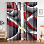 MIZSYE Retro Red White Striped Gray Blackout Curtains Inspiration Geometric Art Print Window Drapes Room Darkening Bedroom Living Room Dining Room Window Treatments 2 Panels 42x84inch CLYYMS045