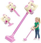 Kids Vacuum Toy That Really Works 3 in 1 Toddler Vacuum Cleaner with Realistic Suction, Role Play STEM Educational for Girl Boy 3 4 Year Old (Pink)