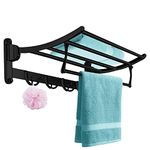 FORTUNE 24 Inch Classic Stainless Steel Folding Towel Rack for Bathroom | Towel Stand | Towel Hanger | Napking Holder I Clothes Hanger Bathroom Accessories - Black Finish (61 CM) (2 Feet)