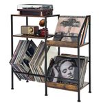 BNING Record Player Stand, Record Player Table with Vinyl Record Storage, Vinyl Record Holder Up to 150 Albums, End Table for Vinyl Record, Record Player Cabinet for Bedroom Living Room