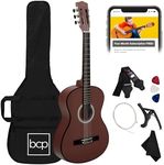 Best Choice Products 38in Beginner All Wood Acoustic Guitar Starter Kit w/Gig Bag, 6 Celluloid Picks, Nylon Strings, Capo, Cloth, Strap w/Pick Holder - Dark Brown