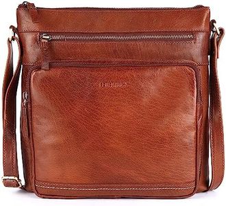 Lederbuck Olga Large Soft Real Leather Womens Crossbody Handbags and Purses-Triple Zip Premium Sling Crossover Shoulder Bag, Cognac, Large